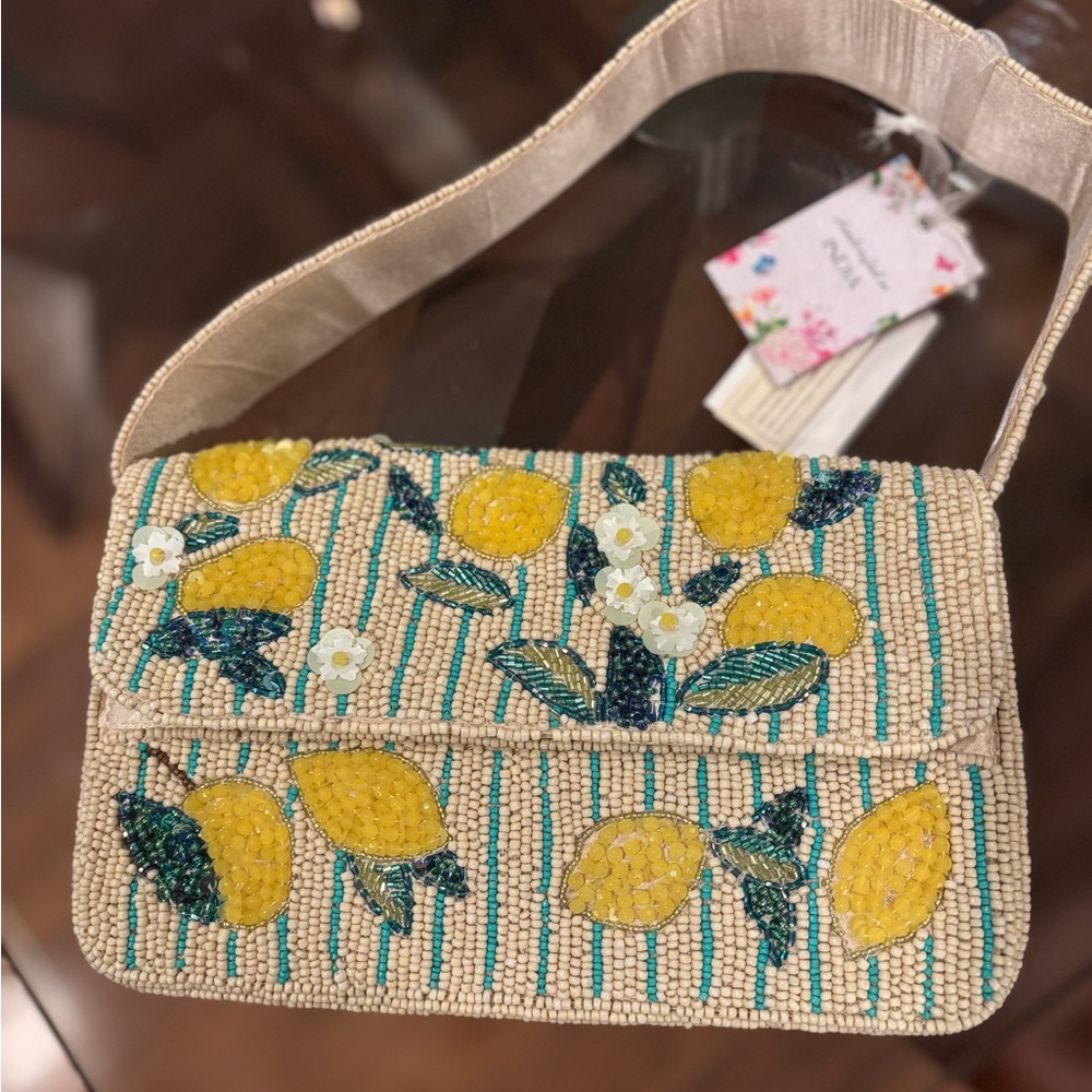 Elegant Beaded Lemon Shoulder Bag